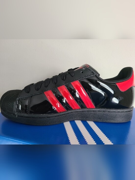 adidas Shoes - Adidas Superstar II Patent Leather Sneakers with Red Stripes
